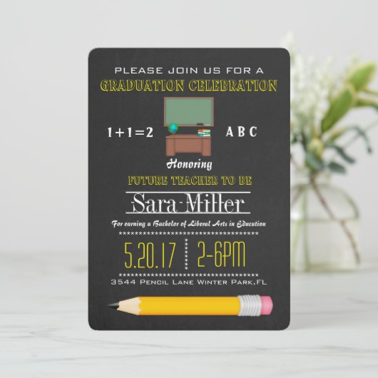 ペンシル&デスク先生卒業招待状 招待状 (スタンド正面)