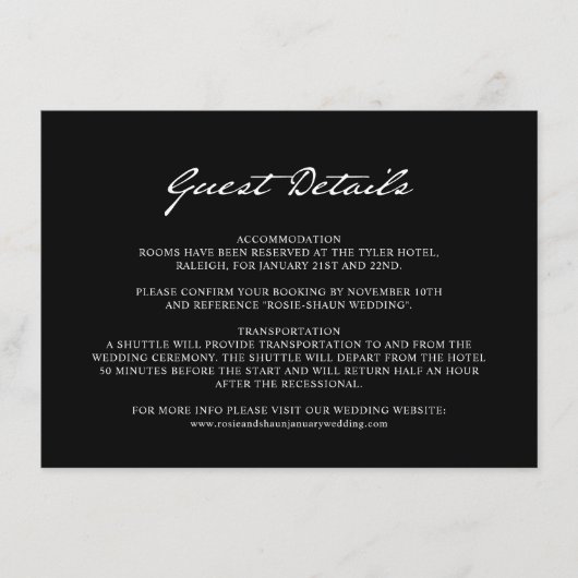 ペンスクリプトミニマリストブラック結婚のゲスト詳細 エンクロージャーカード (正面)