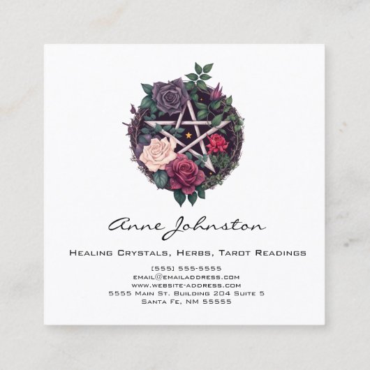 ペンタグラムとバラオカルトスクエアビジネスカード スクエア名刺 (裏面)