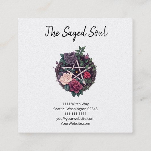 ペンタグラムとバラ異教のゴシック スクエア名刺 (裏面)