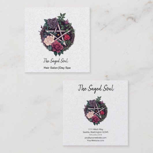 ペンタグラムとバラ異教のゴシック スクエア名刺 (正面/裏面)