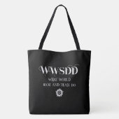 ペンタグラムと太陽のシンボルが入ったWWSDD名言デザイン トートバッグ (裏面)