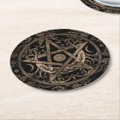 ペンタグラムオーナメント-金ゴールドとブラック ラウンドペーパーコースター (アングル)