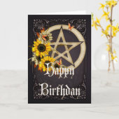 ペンタグラム7 Wiccaハッピーバースデーグリーティングカード カード (黄色い花)