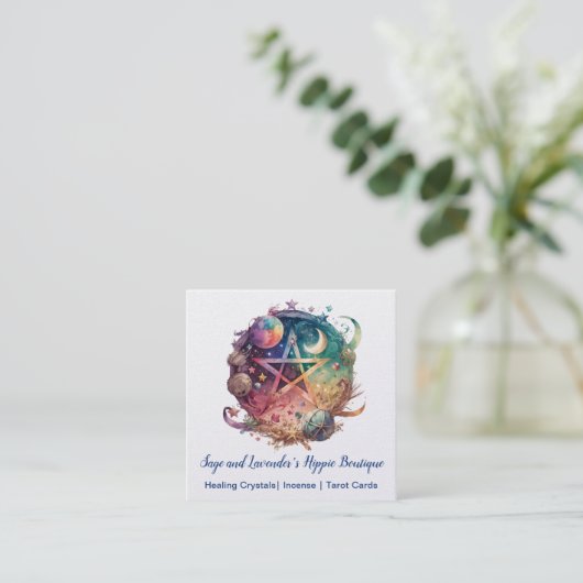 ペンタグラム、ムーン、アース・スクエア・ビジネス・カード スクエア名刺 (スタンド正面)