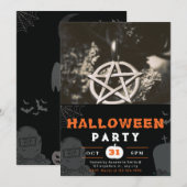 ペンタグラム 写真 ブラック ハロウィン 招待状 (正面/裏面)