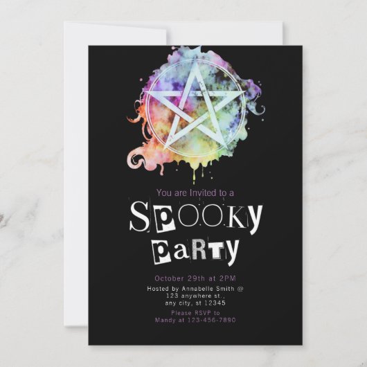 ペンタグ異教のラムモダンミニマリストハロウィーン 招待状 (正面)