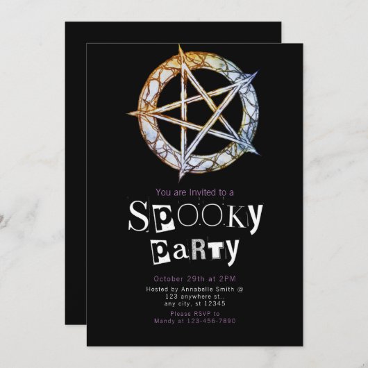 ペンタグ異教のラムモダンミニマリストハロウィーン 招待状 (正面/裏面)