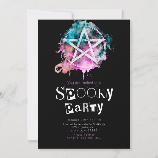 ペンタグ異教のラムモダンミニマリストハロウィーン 招待状 (正面)