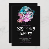 ペンタグ異教のラムモダンミニマリストハロウィーン 招待状 (正面/裏面)