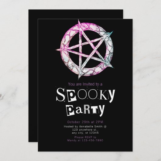 ペンタグ異教のラムモダンミニマリストハロウィーン 招待状 (正面/裏面)