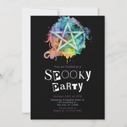 ペンタグ異教のラムモダンミニマリストハロウィーン 招待状 (正面)