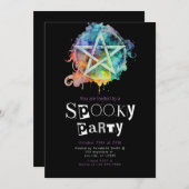 ペンタグ異教のラムモダンミニマリストハロウィーン 招待状 (正面/裏面)