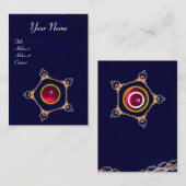 ペンタゴンモノグラムピンク明るい赤紫色ルビー、ブルー 名刺 (正面/裏面)