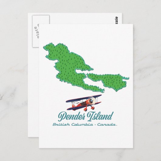 ペンダアイランドブリティッシュコロンビアの旅行の地図 ポストカード (正面/裏面)