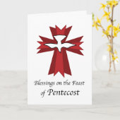 ペンテコステの祝福　赤い十字架に平和の鳩 カード (黄色い花)