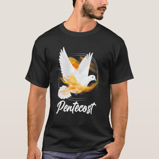 ペンテコステの鳩 聖霊 炎 ネコ Tシャツ (正面)