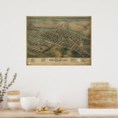 ペンドルトンオレゴン1890アンティークパノラママップ ポスター (キッチン)