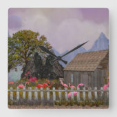 ペンフィールドピンクのプラスチックのフラミンゴの保護区 スクエア壁時計 (正面)