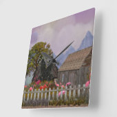 ペンフィールドピンクのプラスチックのフラミンゴの保護区 スクエア壁時計 (傾斜)