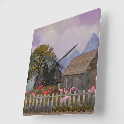 ペンフィールドピンクのプラスチックのフラミンゴの保護区 スクエア壁時計 (傾斜)