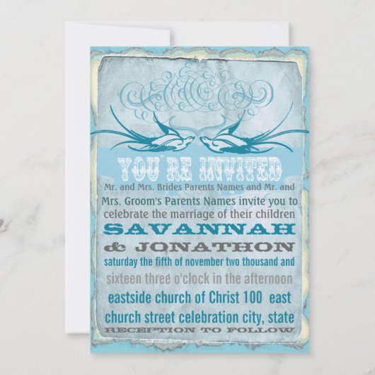 ペンフローリッシュヴィンテージラブバード結婚式招待状 招待状 (裏面)