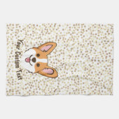 ペンブパーソナライズされたロークウェルシュコーギーの子犬 キッチンタオル (横)