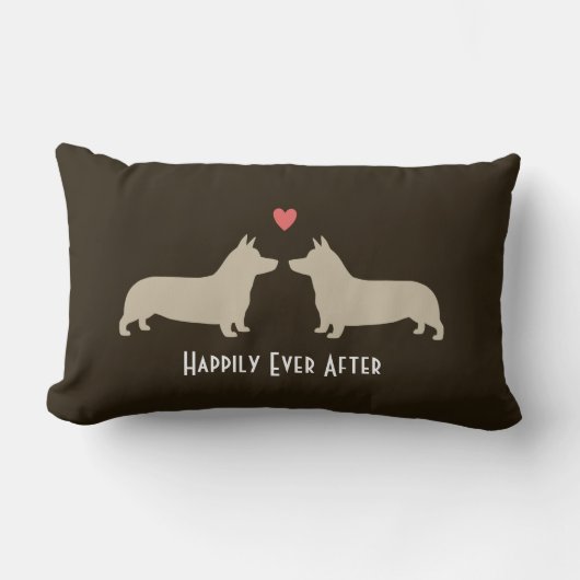 ペンブラック·ウェルシュ·コルギスとハートの可愛い犬のカップル ランバークッション (正面)