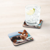 ペンブレークウェルシュコーギーの子犬がテーブルに立って コースター (右側)