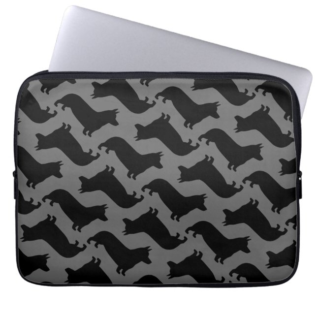 ペンブレークウェルシュコーギーシルエットのパターン ラップトップスリーブ (正面)