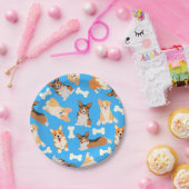 ペンブレークウェルシュコーギーパターン青 ペーパープレート (パーティー)