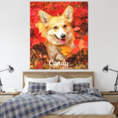ペンブレークウェルシュコーギー子犬葉赤い キャンバスプリント (インサイチュ (寝室))