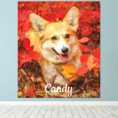 ペンブレークウェルシュコーギー子犬葉赤い キャンバスプリント (インサイチュ (ウッドフロア))