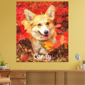 ペンブレークウェルシュコーギー子犬葉赤い キャンバスプリント (インサイチュ (リビング))