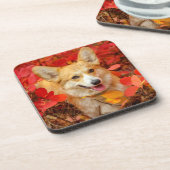 ペンブレークウェルシュコーギー子犬葉赤い コースター (左側)