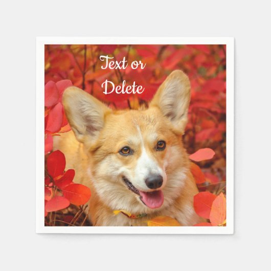 ペンブレークウェルシュコーギー子犬葉赤い スタンダードカクテルナプキン (正面)