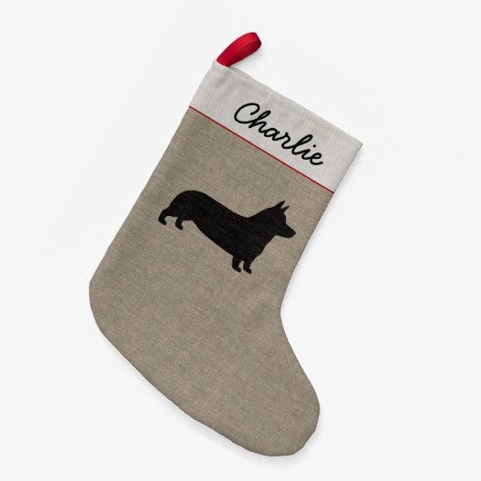 ペンブロークのウェルシュコーギーのシルエットかわいい犬の休日 スモールクリスマスストッキング (正面 (吊り時))