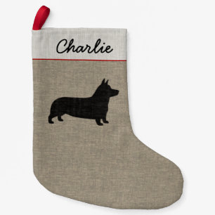 ペンブロークのウェルシュコーギーのシルエットかわいい犬の休日 スモールクリスマスストッキング