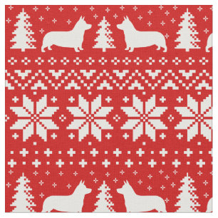 ペンブロークのウェルシュコーギーのシルエットのクリスマスパターン ファブリック