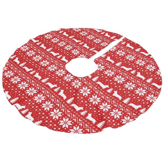 ペンブロークのウェルシュコーギーのシルエットのクリスマスパターン フェイクリネンツリースカート (アングル)