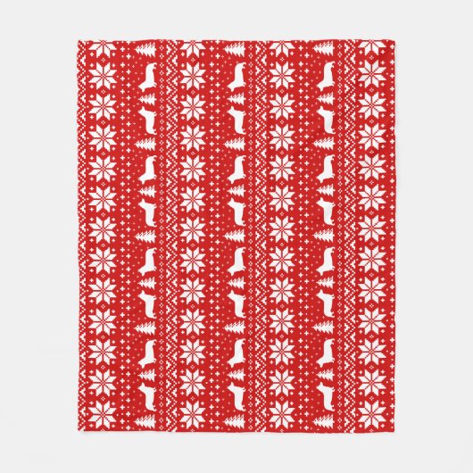 ペンブロークのウェルシュコーギーのシルエットのクリスマスパターン フリースブランケット (正面)