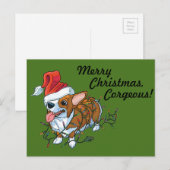 ペンブロークのウェルシュコーギーの子犬のクリスマスのクリスマスライト シーズンポストカード (正面/裏面)