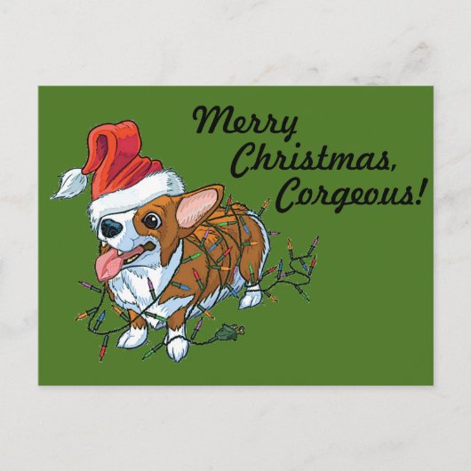 ペンブロークのウェルシュコーギーの子犬のクリスマスのクリスマスライト シーズンポストカード (正面)