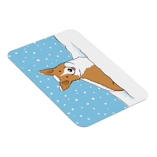 ペンブロークのウェルシュコーギーの幸せな雪犬 マグネット (右側)