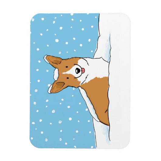 ペンブロークのウェルシュコーギーの幸せな雪犬 マグネット (縦)