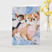 ペンブロークのウェルシュコーギー犬の子犬の芸術 カード (黄色い花)