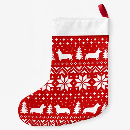 ペンブロークのウェルシュコーギー犬はかわいいパターンのシルエットを描きます スモールクリスマスストッキング (裏面)