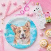 ペンブロークのウェルシュコーギー犬ペット水彩画 ペーパープレート (パーティー)