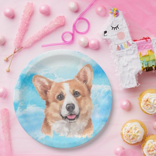ペンブロークのウェルシュコーギー犬ペット水彩画 ペーパープレート (パーティー)