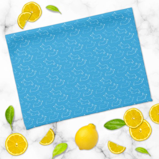 ペンブロークウェルシュコーギーかわいいパターンティール(緑がかった色) キッチンタオル